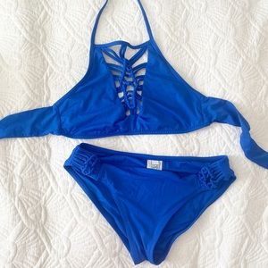 Becca Rebecca virtue blue knitted bikini set swim resort wear vacation swimwear
